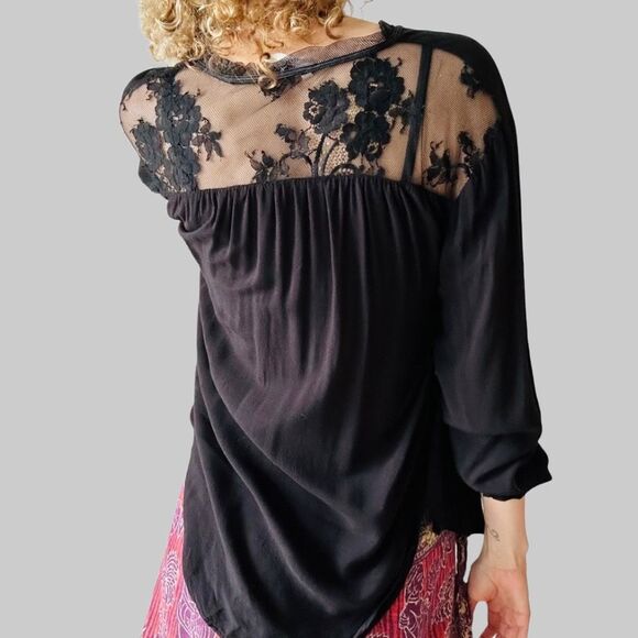 FLANNEL Black Lace Back Silk Trim Blouse – Size 0 (S) – Australian Quiet Luxury - Picture 11 of 11
